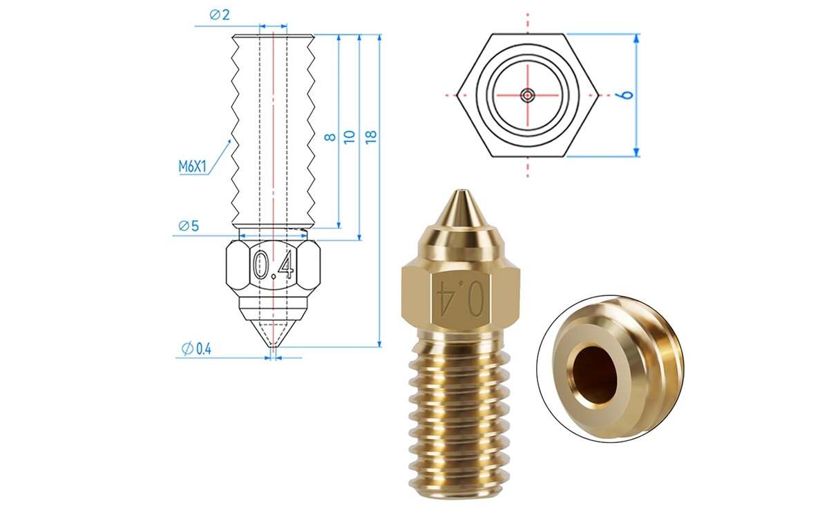 Neptune 4 Brass Nozzle 1.75mm Filament for Netpune 4 and 4 Pro Series 3D Printer